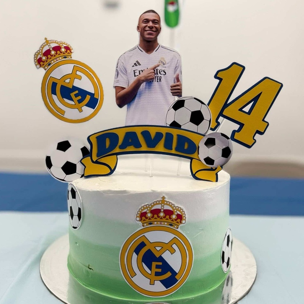Soccer-Themed Cake Topper Set with Green and White Accents